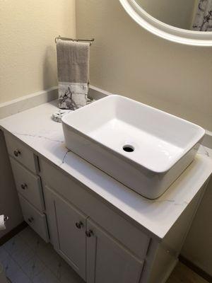 New Vanity and Countertop, featuring a top mount vessel sink.