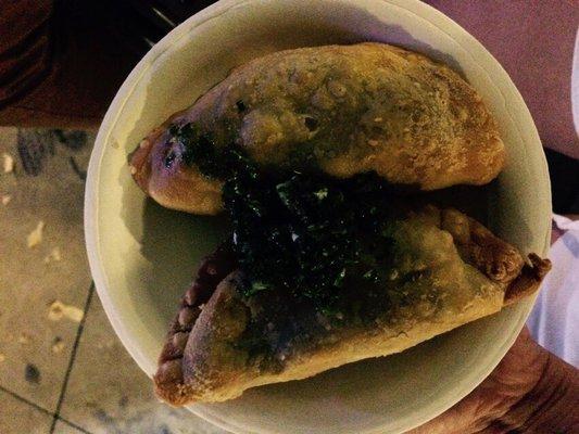 Empanadas and chimmichurri from Gaucho. Two tickets each, but they're a good size.