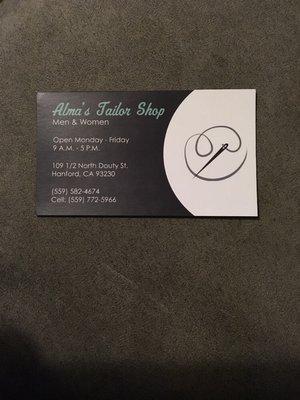 Alma's Tailor Shop Business Card