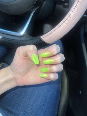 Lime, green chrome nails