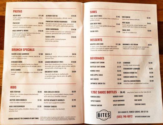 Menu as of Aug 2022.