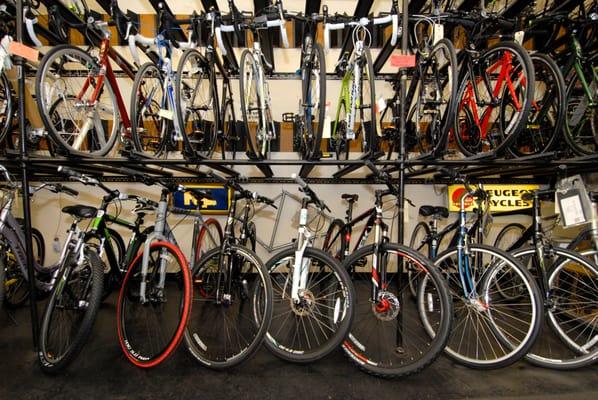 Bikes on racks.