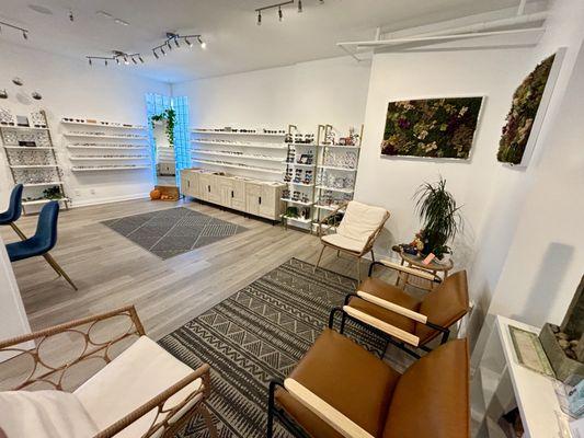 The lobby/showroom with hundreds of top designer frames.