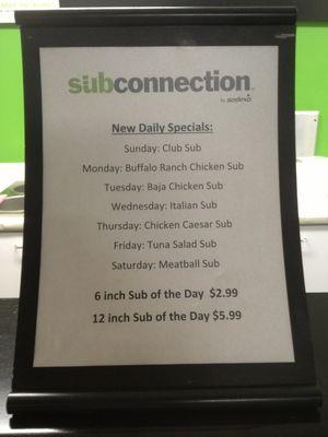 Daily specials as of November 2017