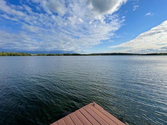 view of the lake from the back patio