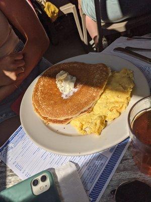 Pancakes and scrambled eggs