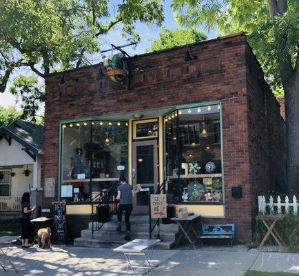 Restaurant's facade on a shady street on the Westside.