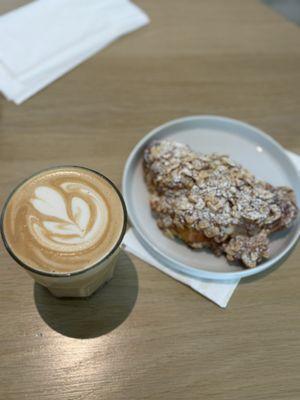 Salted Carmel latte with soy milk and almond scone