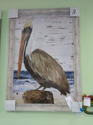 Very large coastal Pelican picture wall decor