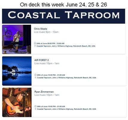 Live music line up for June 24, 25, & 26, 2021 at Coastal Taproom located conveniently just of Coastal Highway in Rehoboth Beach, Delaware.