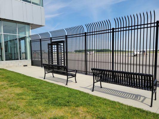 Benches next to the building