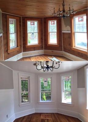 Before and after! From wood style to a modern concept! A painting could give your home a brand new look.