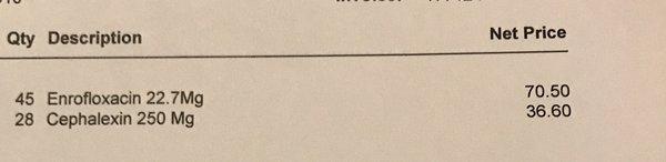 Invoice for two medications (total was $110)