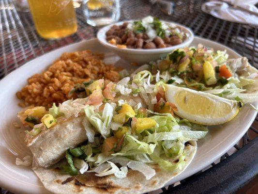 Mahi mahi tacos. Their Spanish rice and pintos were excellent as well!