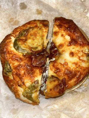 Jalapeno cheddar with plain cream cheese and bacon