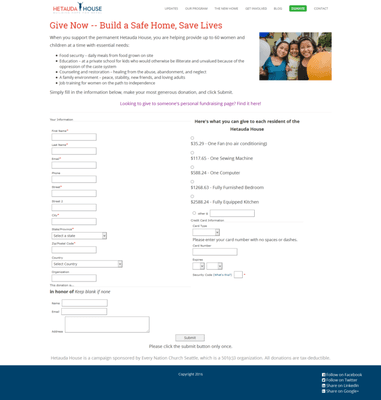 Donation page for nonprofit