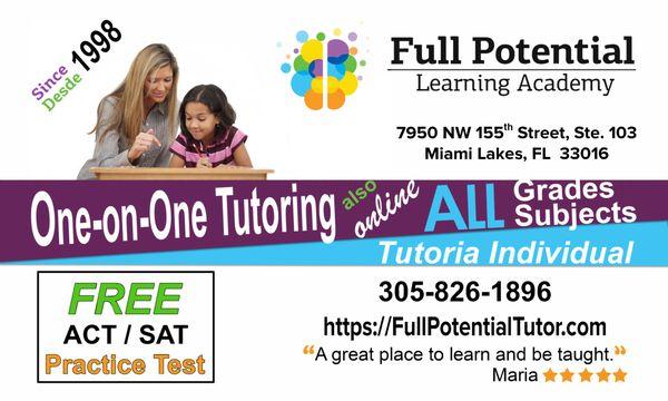 One-on-one tutoring at Full Potential Learning Academy