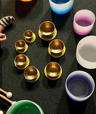 Playing Singing Bowls - Sound Bath Therapy