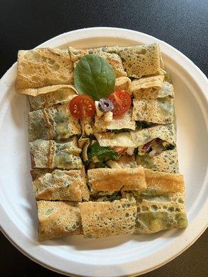 Spinach, Tomato, Olives, Red Onion & Feta Crepe