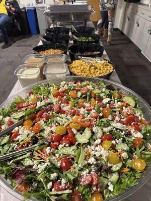 Amazing Garden Salad and all of the tasty toppings for the Mac n Cheese bar.