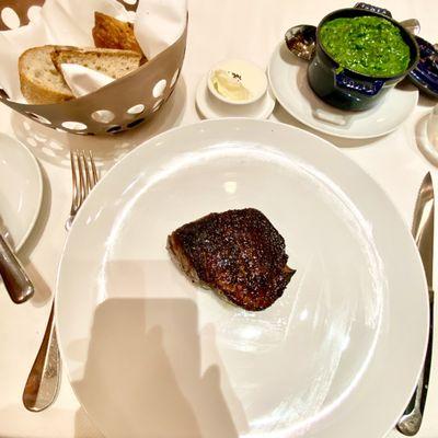 Medium filet mignon and cream spinach