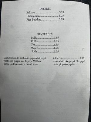 Back of menu