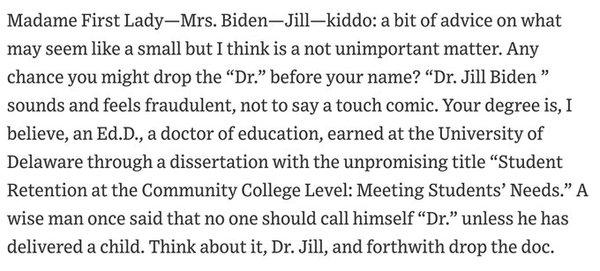 WSJ thinks we should dumb down the use of the word "doctor" to describe only those who have delivered babies.