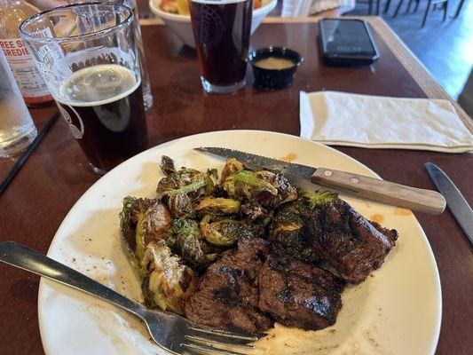 Steak tips with crispy Brussels sprouts!