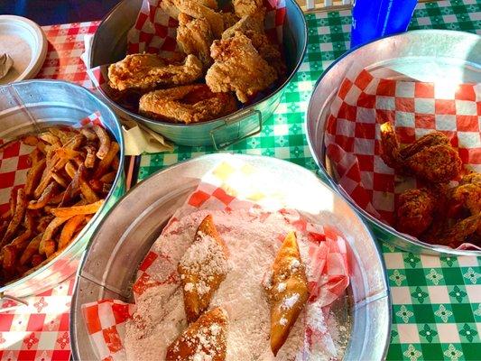 1/2 chicken, Cajun fries, beignets