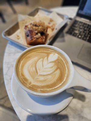 Hot butter pecan latte and a pastry