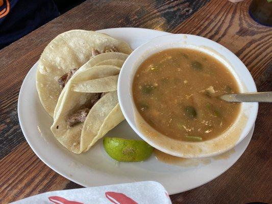 Carnitas tacos with green chile pork sauce