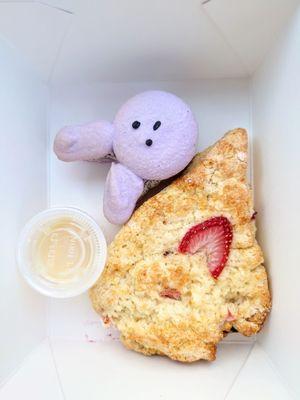 Super cute bunny macaron and berry scone