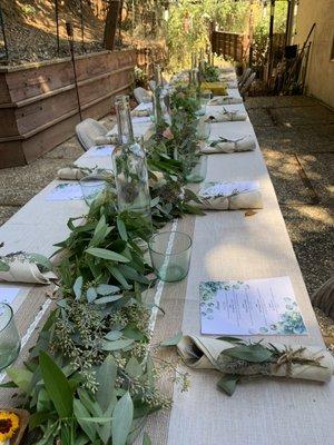 An outdoor wedding. Incorporated local wild edibles into the menu