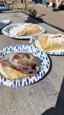 Blueberry roll, raspberry and cream pastry, apple turnover