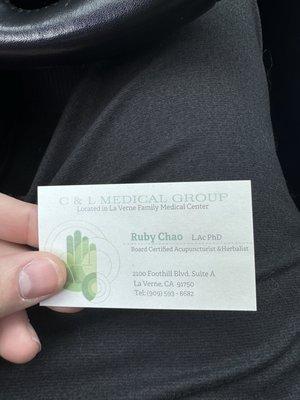 Ruby's business card