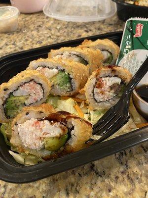 The Lakewood Roll (missing a piece because I was impatient). It was 10/10!