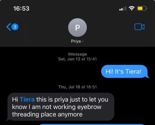 A msg from Priya, former employee at Fabulous and hopefully running her own establishment soon!