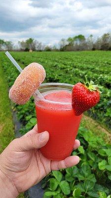 Strawberry Lemonade Slushy and fresh strawberry donut. Made fresh daily.