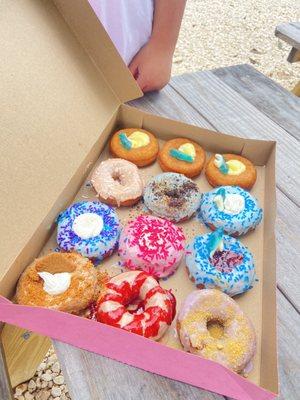 A dozen donuts (descriptions in review)