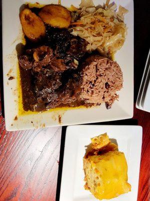 Oxtail, Cabbage, Plantains, Rice, Pimento Mac & Cheese