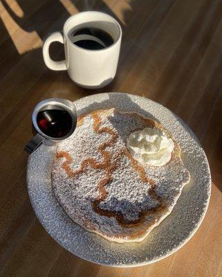 House made pancakes with real maple syrup paired with a freshly brewed hot coffee!