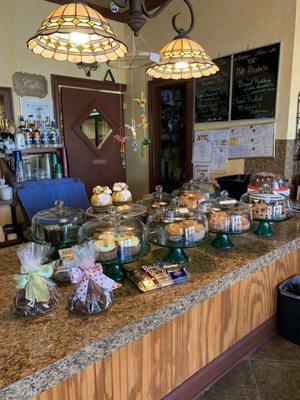 Display of pastries and desserts