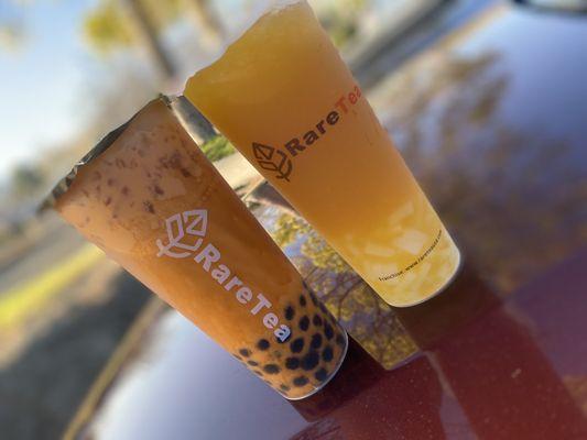 Thai tea and mango green tea