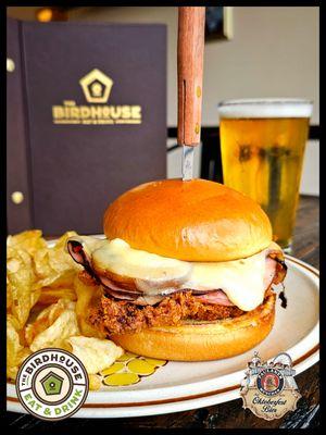 Weekly special is the Crispy Cordon Bleu Sandwich; crispy chicken breast, ham, gruyere cheese sauce, Swiss Cheese, mushrooms, brioche bun