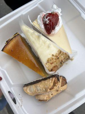 Crème brûlée cheesecake, carrot cake, cheesecake, mini cannolis