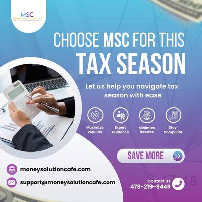 Maximize Your Refunds This Tax Season with MSC

Tired of the tax season headaches? Let Money Solution Cafe (MSC) turn stress into success!