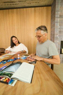 Coloring in our expressive arts therapy lounge offers a soothing space to relax, unwind, and nurture your well-being through creativity.