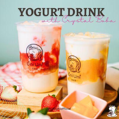 Peach Yogurt with Crystal Boba and Strawberry Yogurt with Crystal Boba