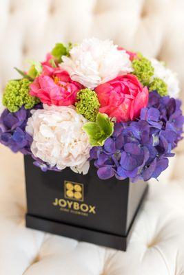 Custom Peony box with white and coral peonies.