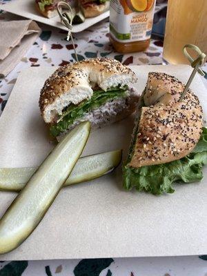 Chicken salad on an everything bagel